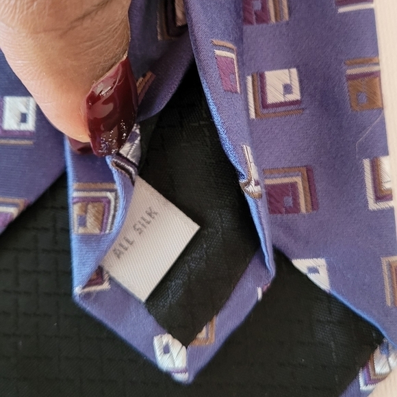 Stafford  Silk Tie Geometric Blue Purple - Picture 3 of 4